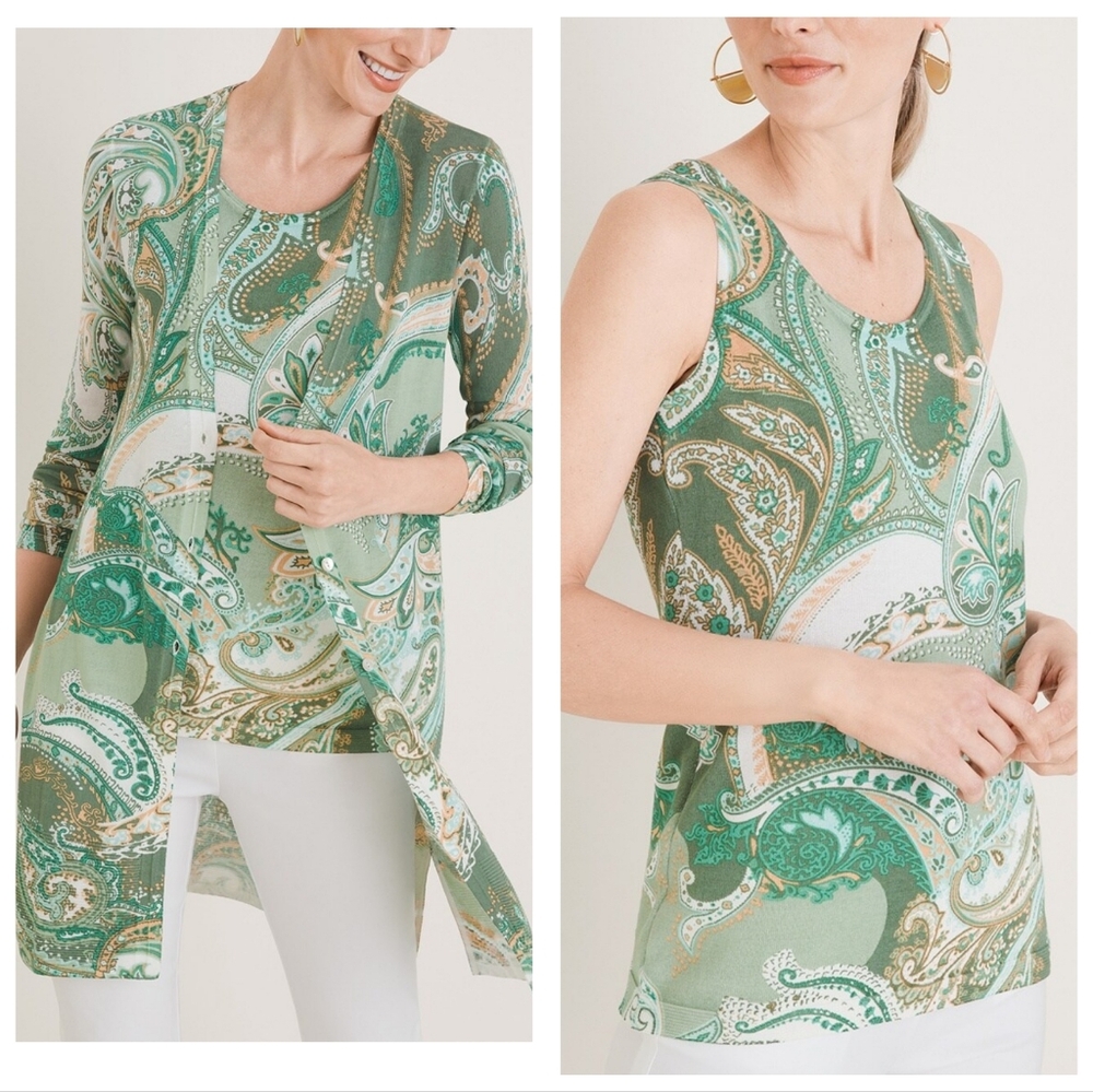 ❌SOLD❌Chicos two-Piece Paisley Set- Everyday Cardigan and Sweater Tank - Picture 1 of 7